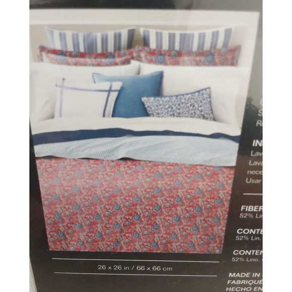 Ralph Lauren DOMINIQUE YARN DYE Blue White European Euro Pillow Sham 26"x26" - Picture 10 of 10